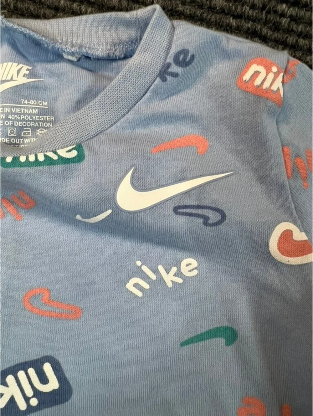 Nike Baby Boy 12M Blue Shorts and Multicolor Logo Baby Blue T-Shirt Set